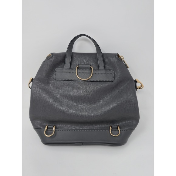 A New Day Gray Mini Backpack Crossbody Faux Leather Gold Hardware - Picture 2 of 9